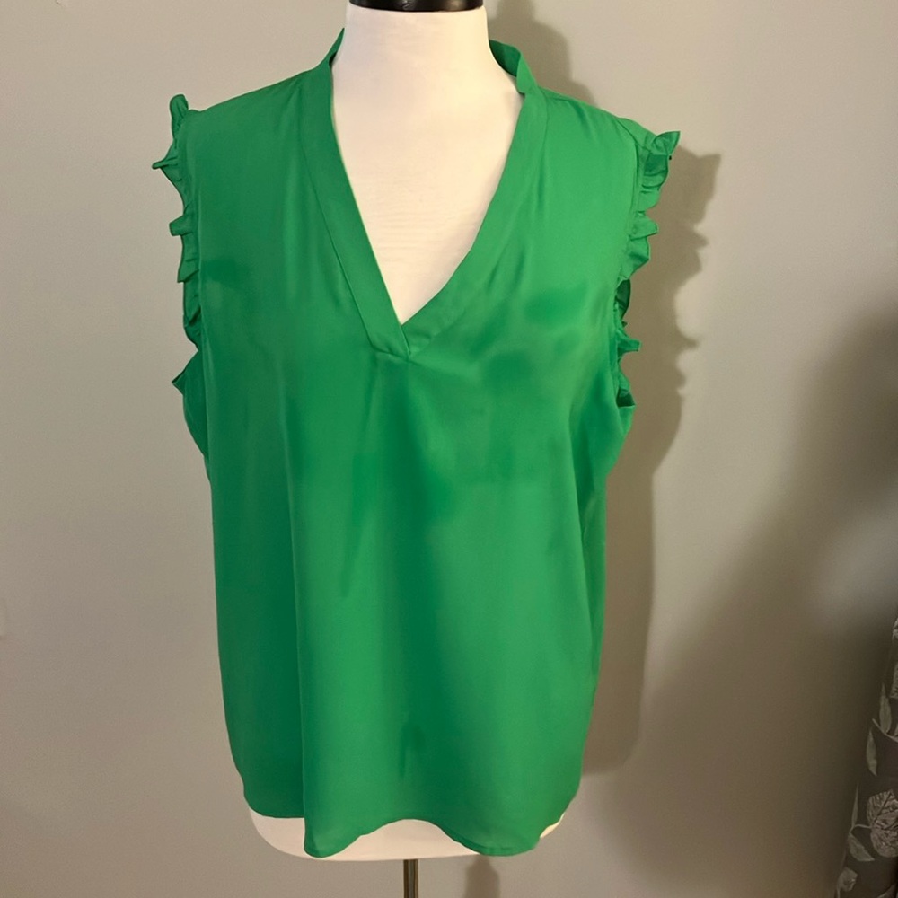 New York & Company Green Ruffled Blouse